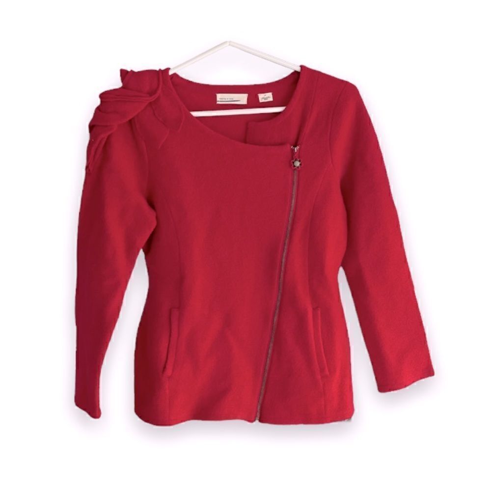ANTHRO | 100% Wool Dramatic Shoulder Zip Up Sweater (S)